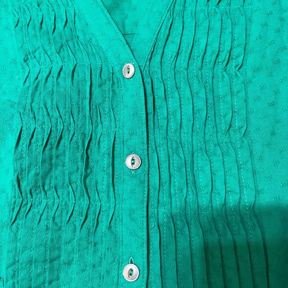 Croft & Barrow Blouse Top Women's Size L large Kelly Green Pleated Button Front - Picture 5 of 8